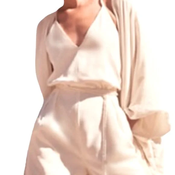 BHLDN x Jill Stuart Isla 6 Ivory Crepe Belted Wide Leg Wedding Jumpsuit